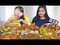 30 Sec. Blindfold Street Food Challenge | Momos, Golgappa, Laphings, Pizza, Chowmein, Dahi Golgappa