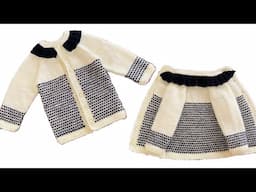 एक-डेढ़ साल तक के बच्चे के लिए दो रंग का स्वेटर | two colour top down baby cardigan knitting design