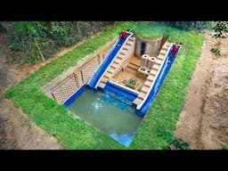 100 Days Building A Modern Grass Roof Underground Hut With Huge Swimming Pool