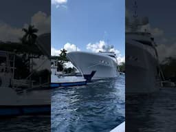 Passing by M/Y Liberty, a 187’ Trinity Yacht built in 2012, under tow on Ft. Lauderdale’s New River