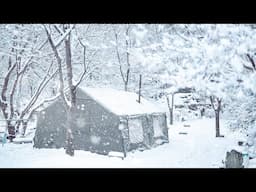 -16°C | SNOW and STORM Camping in AIR TENT that is more cosy and relaxing than home