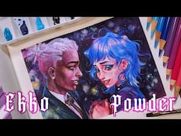 Drawing Powder and Ekko from ARCANE // Watercolor traditional art mixed media sketchbook page