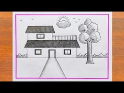 House Drawing / How to Draw a Simple House Step By Step Very Easy / House Scenery Drawing Easy Steps