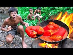 Primitive Technology - Cooking Recipes - Braised Pig Legs Eating Show