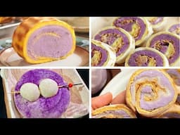 Satisfying Relaxing Video|🍩🍪🎂🍰Taro Mochi Rolls Recipe|Asmr|Tiktok