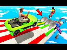 SHINCHAN AND FRANKLIN TRIED THE COLORFUL RAMP SPIKES JUMP CARS BIKES PLANE PARKOUR CHALLENGE GTA 5