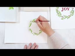 JOY Wreath Watercolor Christmas Card for Beginners