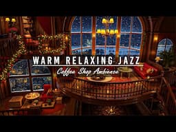 Enchanting Winter Library Lounge ❄️ Warm Jazz Music with Snowfall Views & Warm Candlelight for Relax