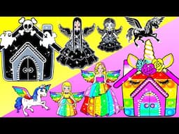 RAINBOW Barbie VS BLACK Ghost New Home - Barbie Mother & Daughter Handmade - DIY Arts & Paper Craft