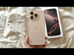 iPhone 16 pro desert titanium aesthetic unboxing 🪐 camera comparison, accessories, airpods 4 | asmr