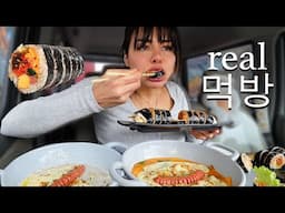 Real Mukbang Lots of Kimbap, Rosé Tteokbokki, Creamy Rice Cake, Fried Crispy Sides, ASMR, No Music