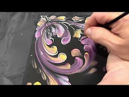 Detailing in Motion Demonstration - Pretty in Pink Canvas completion - Rosemaling -Art of Lise -ASMR