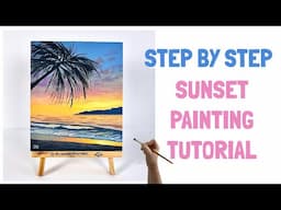 How to paint a Sunset over the ocean for beginners/medium - Acrylic painting tutorial ocean sunset