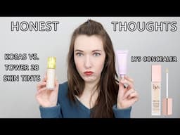 honest thoughts on Kosas vs Tower28 skin tints and LYS concealer  | side by side comparison