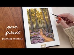 Pine Forest Painting Tutorial | STEP BY STEP Gouache Landscape