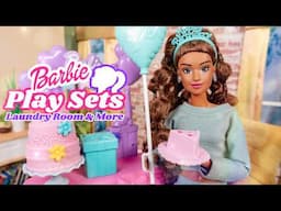 Barbie World Play Sets : Laundry Room, Birthday Party Table , Sports Rack , Doctor’s Stuff