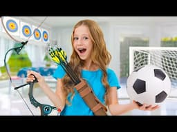 Nastya learns to play new sports and games - video compilation for children