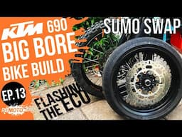 SUPERMOTO WHEEL SWAP,  CALIBRATING THE SPEEDO & ECU FLASHING | EP13 | KTM 690 BIG BORE BIKE BUILD