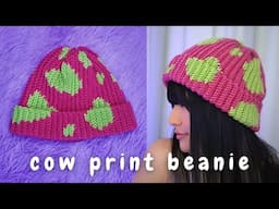 Crochet Beanie Tutorial |  cow print beanie