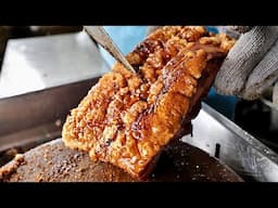 월1톤씩 팔리는 삼겹살 구이!? 거대 항아리에 굽는 크리스피 삼겹살 Giant Jar Grilled Pork Belly - Thai street food