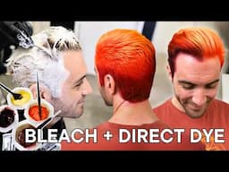 Men's Sunset Hair Color Tutorial | How to Bleach Short Hair into Bright Neon Orange Direct Dye Color