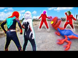 TEAM SPIDER-MAN vs BAD GUY TEAM | Protect The Spider Dinosaur From The Bad Guys ( Live Action )