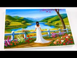 Serene Spring Lake: Acrylic Landscape Painting