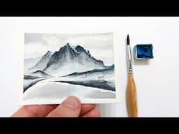 Watercolor mountain painting tutorial » Easy winter alpine landscape for beginners