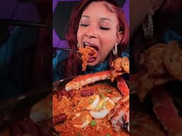 Creamy 2x Spicy Carbonara RAMEN King Crab & Lobster Tails #mukbang #foodie #SHORTS