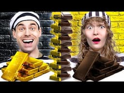 GOLD FOOD VS CHOCOLATE FOOD CHALLENGE IN JAIL FOR 24 HOURS | CRAZY & FUNNY SITUATIONS BY SWEEDEE