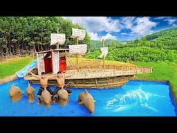 Primitive Technology,Survival Shelter,Build Bamboo House,Water Slide Swimming Pool,1 Million Dollars