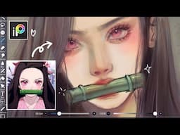 Painting Nezuko’^’ •from demon slayer• in semi-realistic style || ibisPaint x [ SPEEDPAINT ]🧚🏻‍♂️