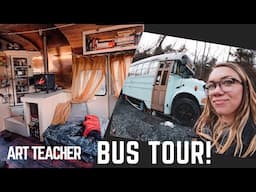 Skoolie Bus Tour! Art Teacher Lives Full-Time in Solar-Powered School Bus Conversion Tiny Home