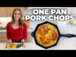 EASY ONE PAN PORK CHOPS AND CHEESY POTATOES | Ellie and Jared