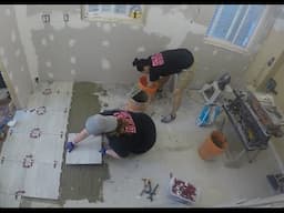 "Fix it Females" construction crew installing tiles with T-Lock™ leveling system