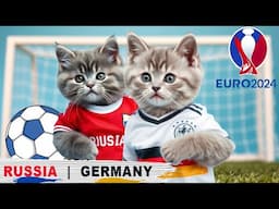 CATS, KITTENS, EURO CUP FOOTBALL 2024 - RUSSIA VS GERMANY FIRST QUARTERFINAL [Cat Tv soccer]