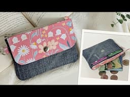 DIY Small Pretty Floral and Denim Fabric Wallet | Old Jeans Idea | Wallet Tutorial | Upcycle Craft