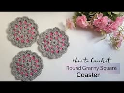 How to Crochet Round Granny Square Highlights Coaster