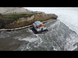 Bathroom washed off Santa Cruz Wharf (Drone POV)