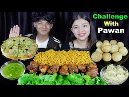 ONE MINUTE CHALLENGE WITH @Pawangirivlogs ll CHICKEN ROAST  PIZZA PANIPURI  3X CURRENT MUKBANG