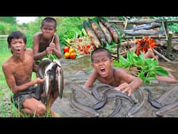 Primitive Technology - Catch Fish Food Cooking - Cook Recipes Eating Show