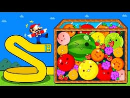 Mario vs Geometry Snake Escape the Watermelon Game (SUIKA) Mix Level Up Maze Mayhem