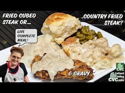 Country, fried steak and gravy: C complete meal with Collard Valley Cooks