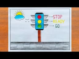 Traffic Rules Drawing Easy / How to Draw Traffic Signal Light Easy Steps / Road Safety Drawing Easy