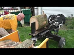 Using the homemade log splitter