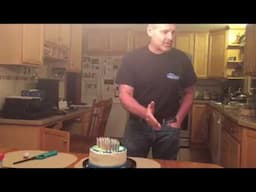 Germaphobic birthday dad turns cake into blazing inferno