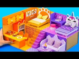 DIY Miniature House #79 With 2 Colors Purple and Yellow in Unicorn vs Puppy Dog Style From Cardboard