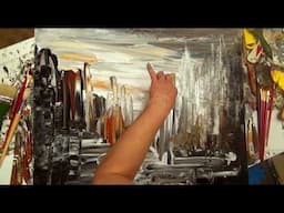 City painting demo how to paint a harbor by palette knife expert artist Tatiana iliina