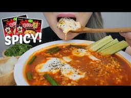 SPICY Kimchi Samyang Stew Noodles with Soft Eggs *NO Talking Eating Sounds | N.E Let's Eat