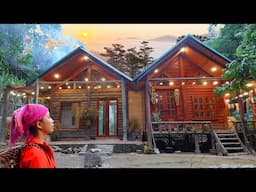 Completed Construction of Wooden CABIN in the forest, tiny house, working off grid